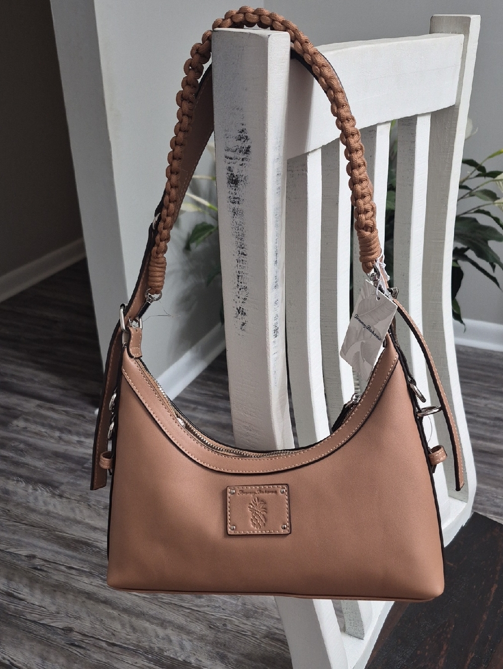 Tommy Bahama Saddle Brown Braided-Handle Shoulder Bag